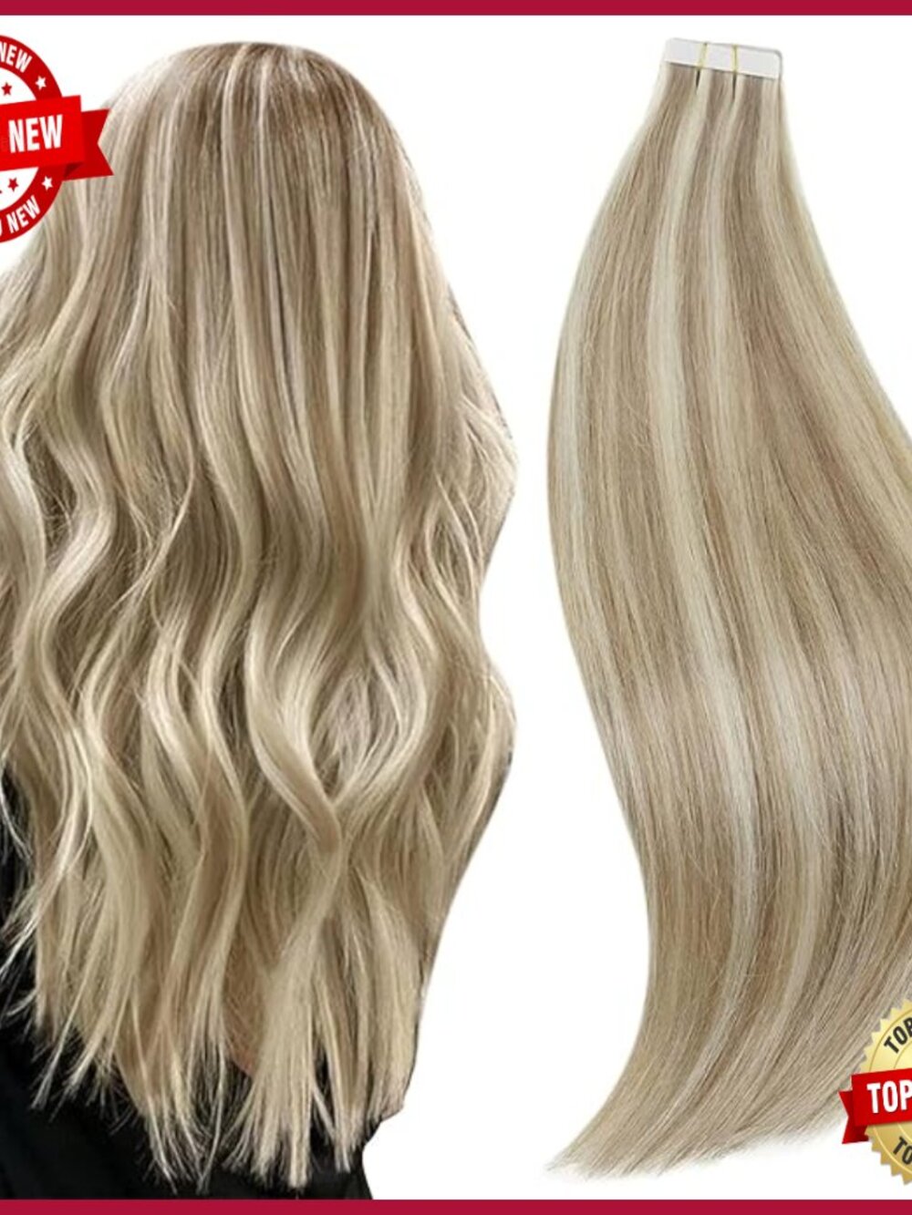 22 Inch Human Hair Tape-In Extensions, 50g 20pcs, Silky Straight